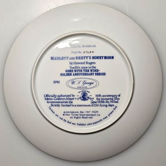 Gone with the Wind "Scarlett & Rhett's Honeymoon" 1990 Plate #2768D - Picture 5 of 9